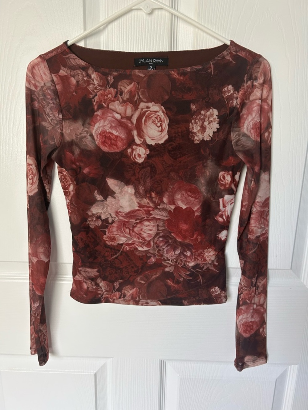 Dylan Ryan NYC 90’s Vintage Whimsigoth Burgundy Floral Mesh Top Size Small